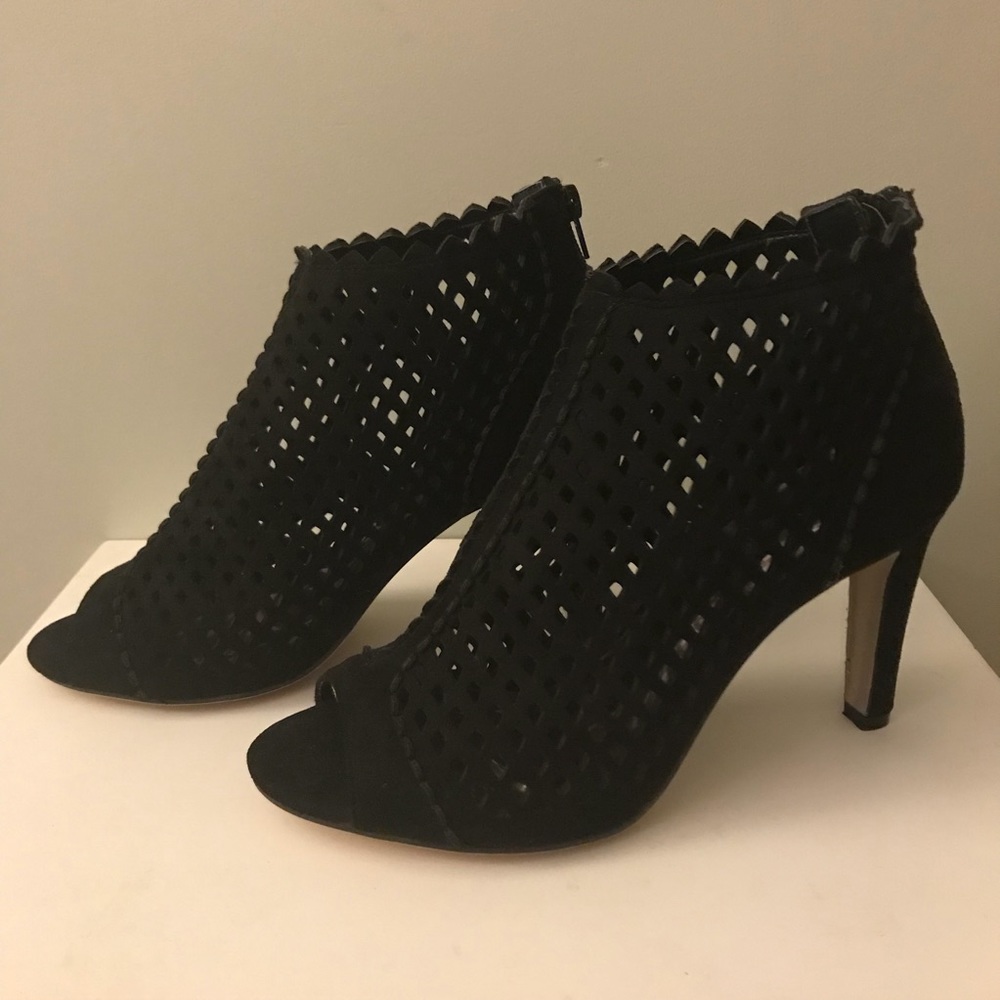 Black Mesh Bootie Heels - Velvet Feel